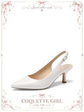 Faux Leather Slingback Kitten Heels Pointed Toe Pumps